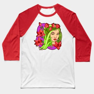 Red Lilies and Green Girl Baseball T-Shirt